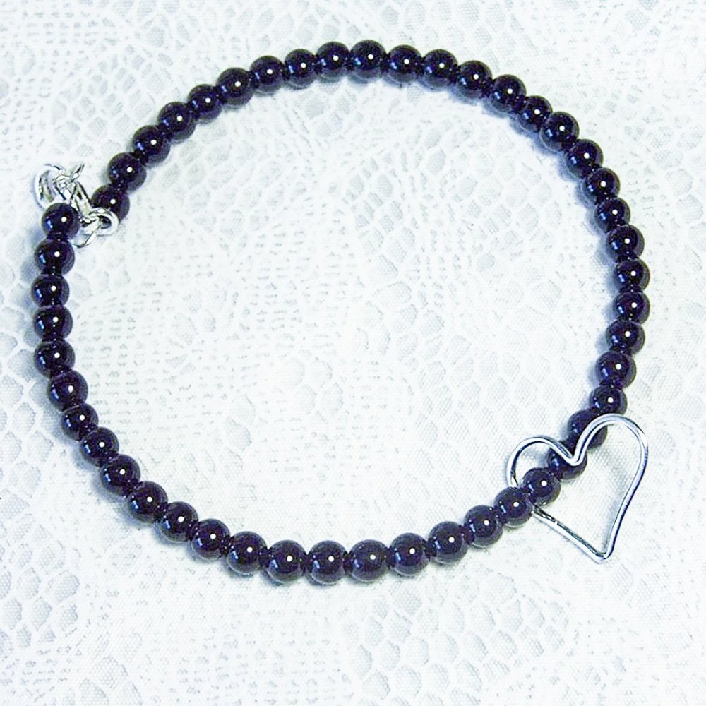 Cynthia Lynn "IN MY HEART" Black Onyx Sterling Silver Floating Heart Bracelet